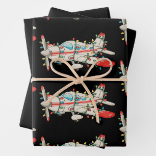 Airplane Pilot Christmas Xmas Lights Holiday Wrapping Paper Sheets