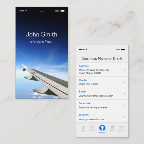 Airplane Pilot - Customizable Flat UI Style Business Card Templates