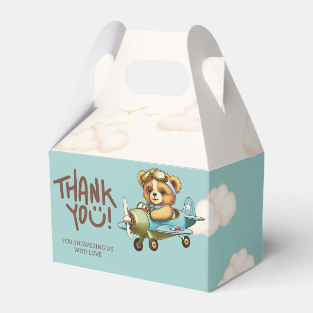 Airplane Pilot Cute Teddy bear Thank you Favor Boxes (Back Side)
