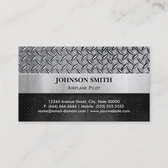 Airplane Pilot - Diamond Metal Plate Business Card (Front)
