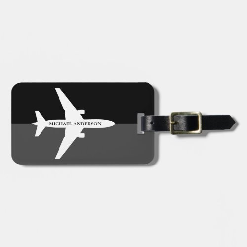 Airplane Pilot Flight Black And Gray Name Travel Luggage Tag