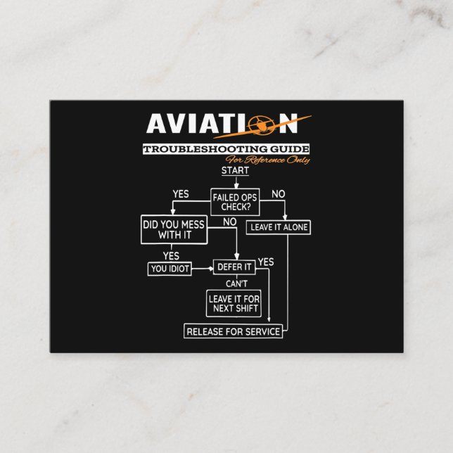 Airplane Pilot  Funny Pilot Troubleshooting Guide Business Card (Front)