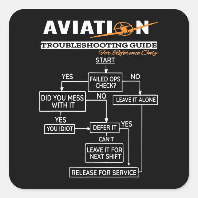 Airplane Pilot  Funny Pilot Troubleshooting Guide Square Sticker (Front)