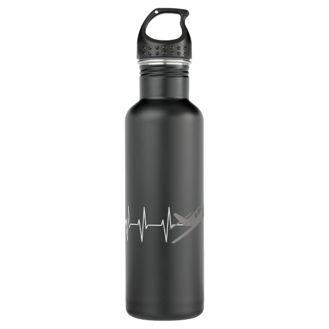 Airplane Pilot Heartbeat Flying Plane Aviation Hoo Stainless Steel Water Bottle (Front)