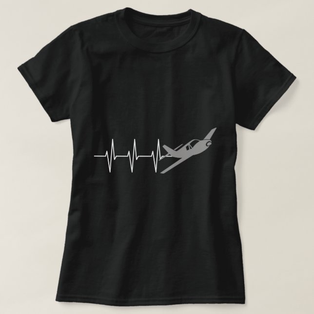 Airplane Pilot Heartbeat Flying Plane Aviation Hoo T-Shirt (Design Front)