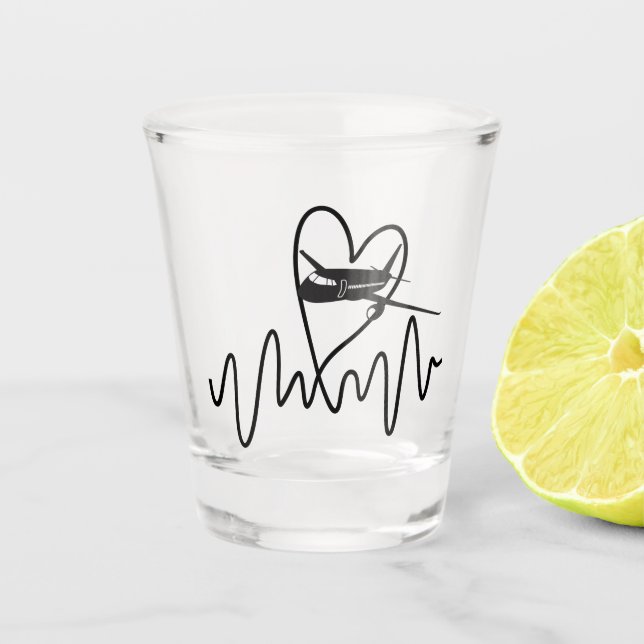 Airplane Pilot Heartbeat Flying Shot Glass (Front)