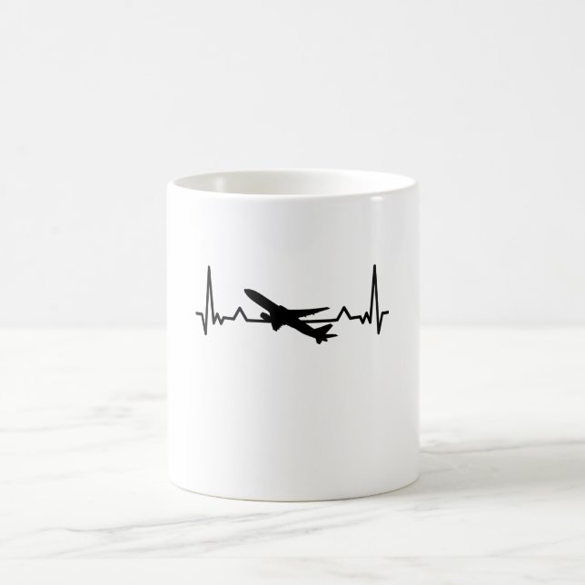 Airplane Pilot Heartbeat Planespotting Gifts Coffee Mug (Center)