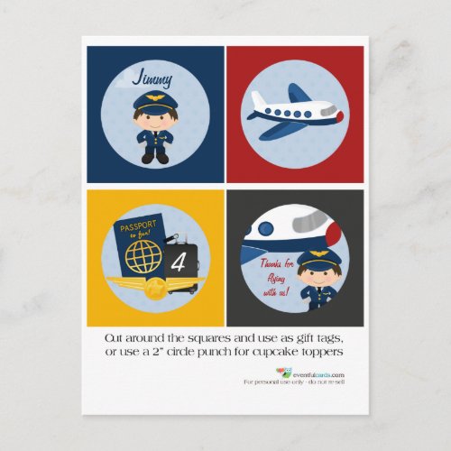 Airplane Pilot Party Cupcake Toppers Postcard