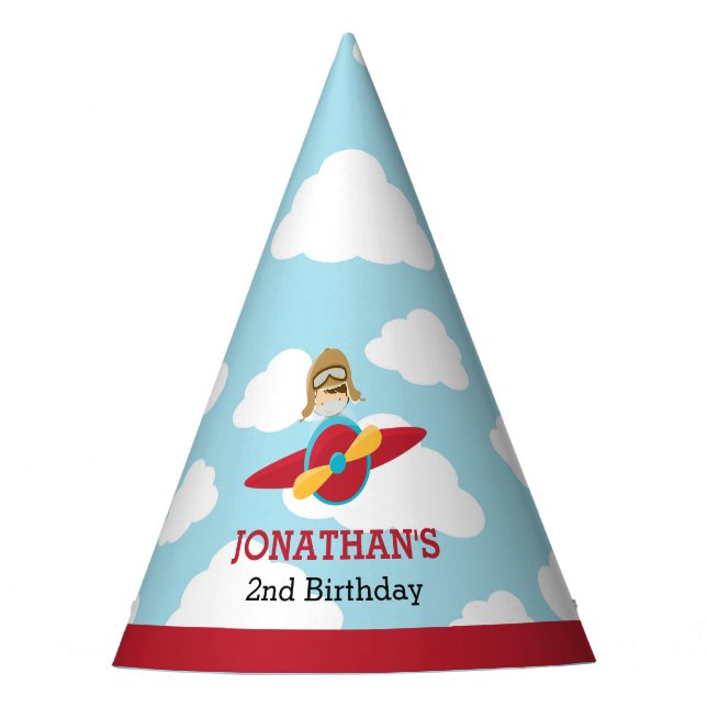 Airplane Pilot Party Hats - Kids Boy Birthday (Front)