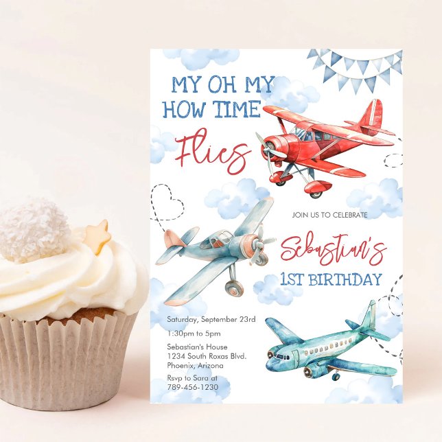 Airplane Pilot Party How Time Flies Birthday Invitation (Creator Uploaded)
