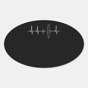 Airplane Pilot Pilot Heartbeat Flying Gift Oval Sticker