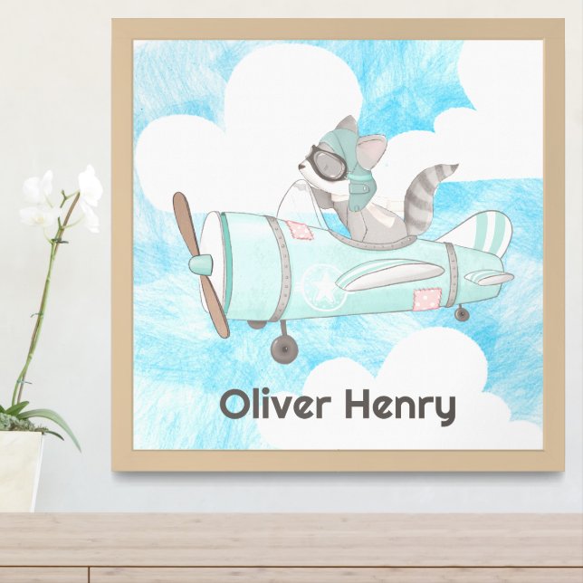 Airplane Pilot Raccoon Framed Art (Entryway)