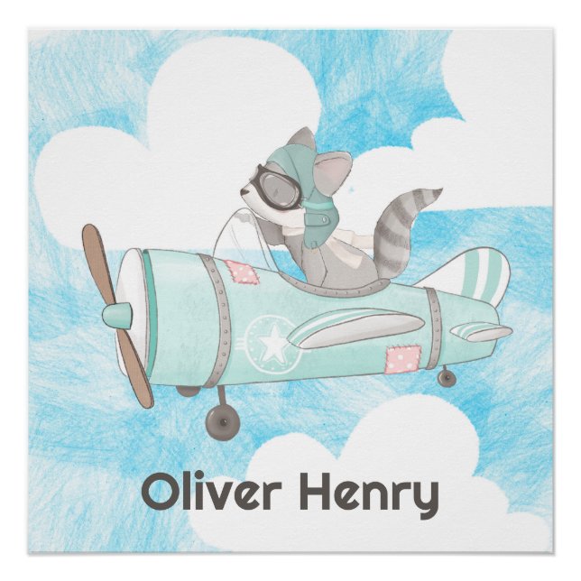 Airplane Pilot Raccoon Poster (Front)