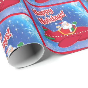 Airplane Pilot Santa Happy Holidays Wrapping Paper