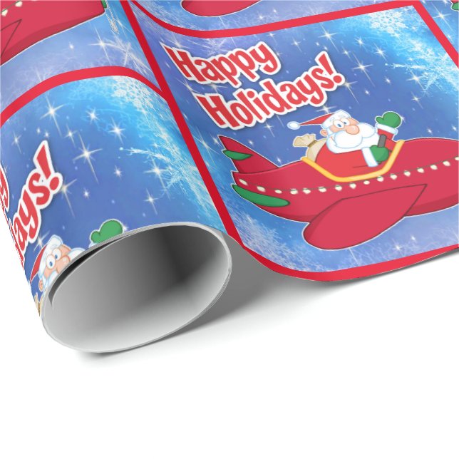 Airplane Pilot Santa Happy Holidays Wrapping Paper (Roll Corner)