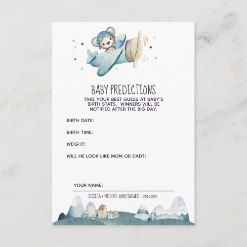 Airplane Pilot Teddy Bear Baby Predictions Enclosure Card