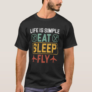 Airplane Pilot Vintage Jet Plane Retro Life Is Sim T-Shirt