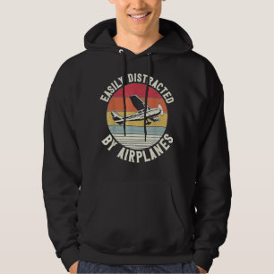 Airplane Pilot Vintage Retro Easily Distracted By Hoodie