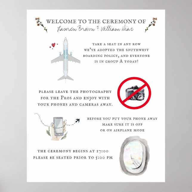 Airplane Pilot Wedding Itinerary Schedule Welcome Poster (Front)