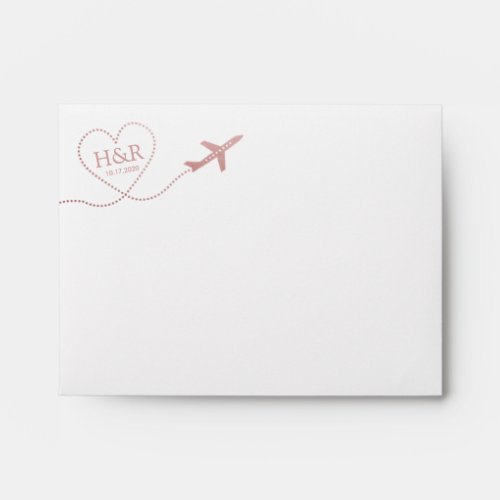 Airplane Pink Heart Romantic Monogram Travel Envelope