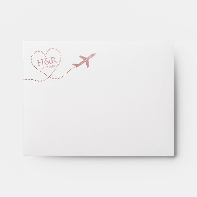 Airplane Pink Heart Romantic Monogram Travel Envelope (Front)