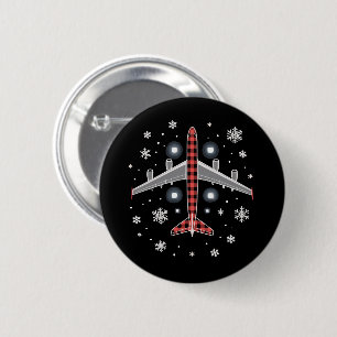 Airplane Plaid Christmas Pilot Button
