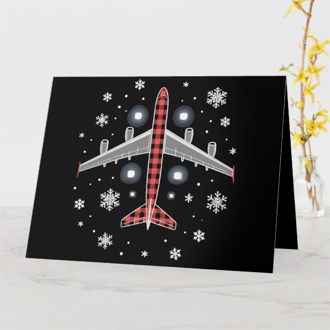 Airplane Plaid Christmas Pilot Card (Yellow Flower)