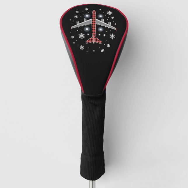 Airplane Plaid Christmas Pilot Golf Head Cover (Front)