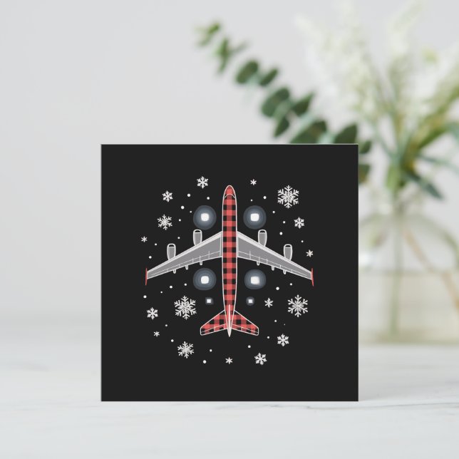 Airplane Plaid Christmas Pilot Invitation (Standing Front)