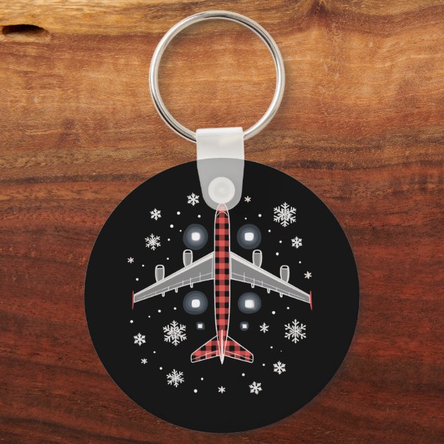 Airplane Plaid Christmas Pilot Keychain (Front)