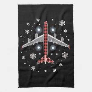 Airplane Plaid Christmas Pilot Kitchen Towel