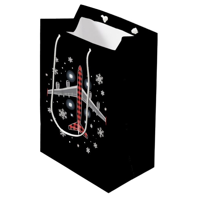 Airplane Plaid Christmas Pilot Medium Gift Bag (Front Angled)