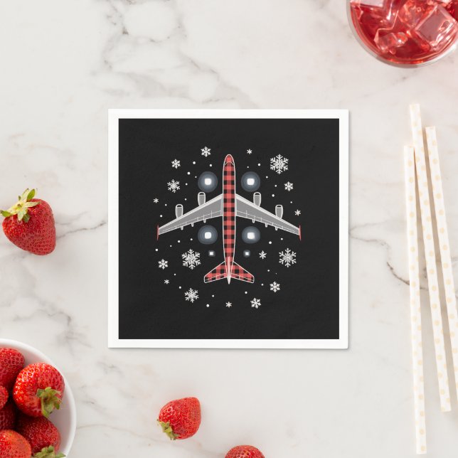 Airplane Plaid Christmas Pilot Napkins (Insitu)