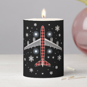 Airplane Plaid Christmas Pilot Pillar Candle
