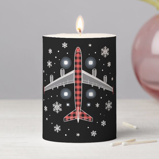 Airplane Plaid Christmas Pilot Pillar Candle (In Situ)