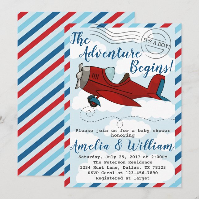 Airplane Plane Baby Shower Invitation Invite (Front/Back)