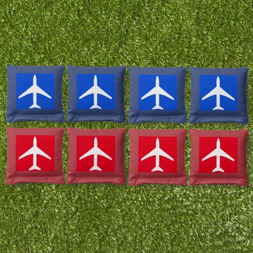 Airplane Plane Blue Red White Flying Aviation Cornhole Bags