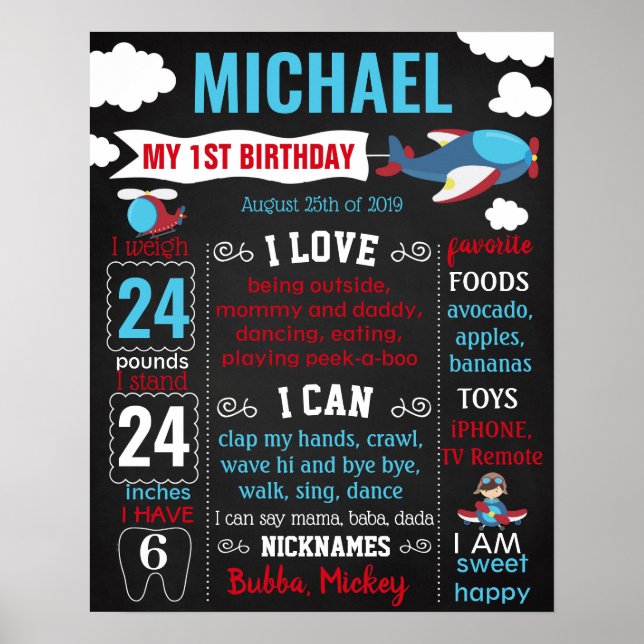 Airplane Plane Pilot First Birthday sign (Front)