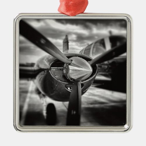Airplane propeller Black and White Metal Ornament