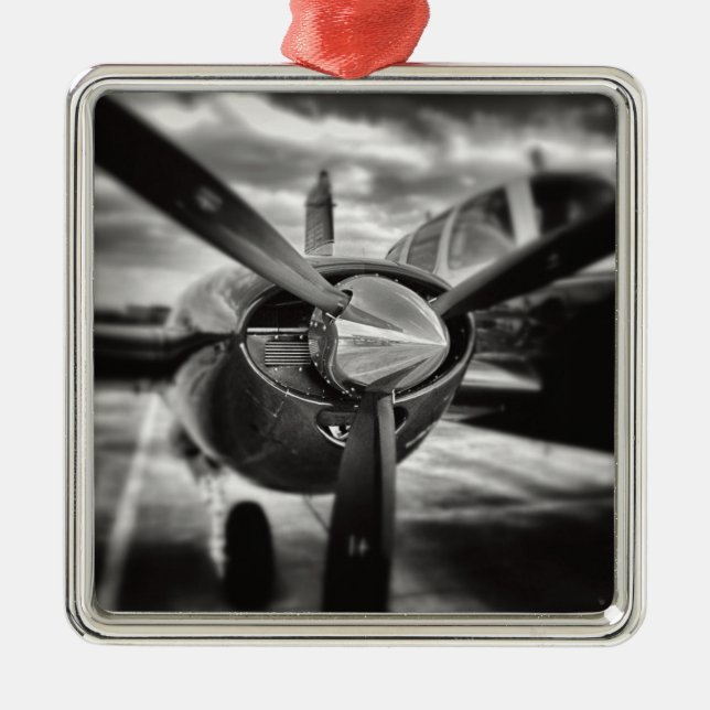 Airplane propeller Black and White Metal Ornament (Front)