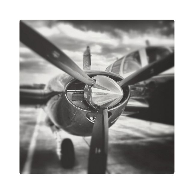 Airplane propeller Black and White Metal Print (Front)