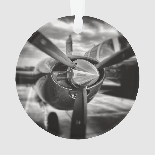 Airplane propeller Black and White Ornament (Back)