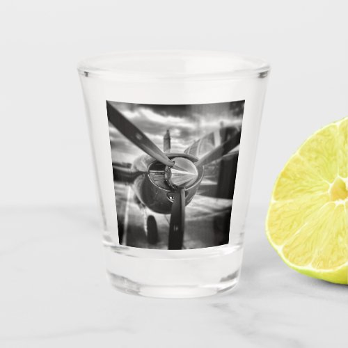 Airplane propeller Black and White Shot Glass