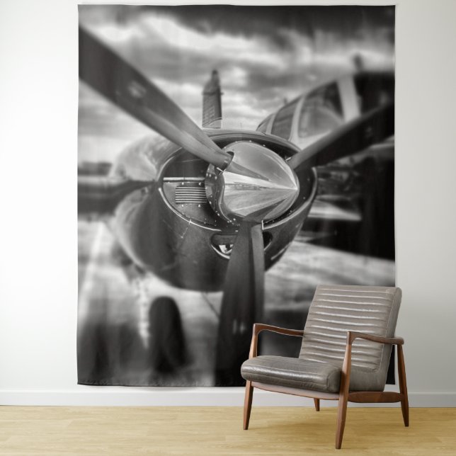 Airplane propeller Black and White Tapestry (In Situ)