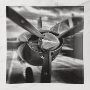 Airplane propeller Black and White Trinket Tray
