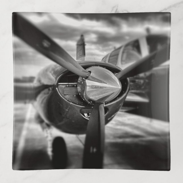Airplane propeller Black and White Trinket Tray (Front)
