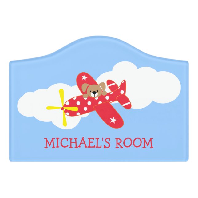 Airplane Puppy Dog Nursery Door Sign (Small Crest Front)