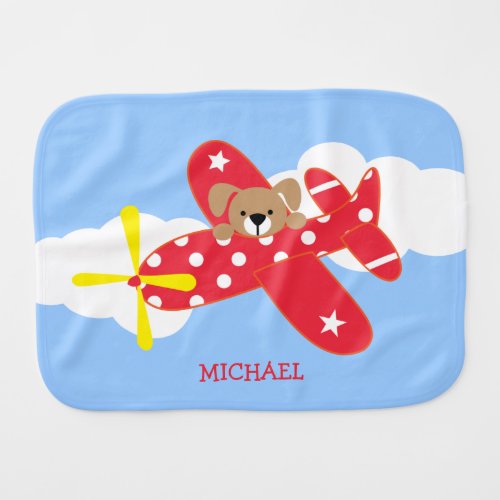 Airplane Puppy Dog Personalized Baby Burp Cloth