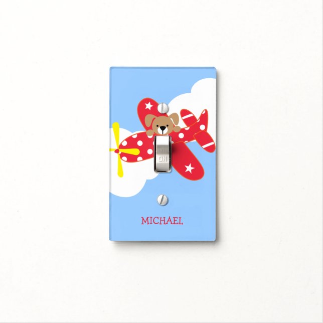 Airplane Puppy Dog Personalized Light Switch Cover (In Situ)
