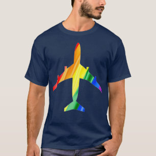 Airplane Rainbow Gay Flag Flight Attendant T-Shirt